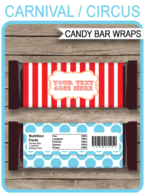 Circus Hershey Candy Bar Wrappers template – red & aqua