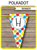 Colorful Polkadot Pennant Banner Template - Happy Birthday Bunting Pennants - Editable and Printable DIY Template - INSTANT DOWNLOAD $4.50 via simonemadeit.com