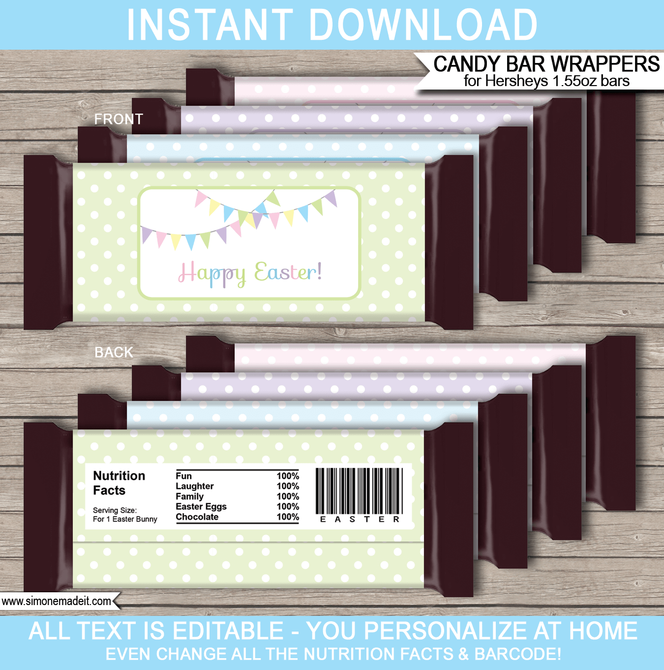 Easter Hershey Candy Bar Wrappers Template Personalized Candy Bars