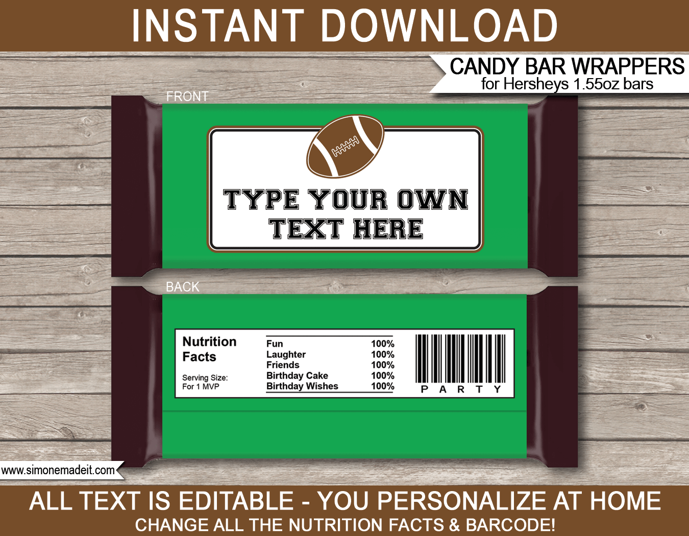 Football Hershey Candy Bar Wrappers | Personalized Candy Bars