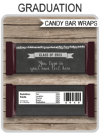 Graduation Hershey Candy Bar Wrappers | Chalkboard & Silver Glitter | Personalized Candy Bars | Editable Template | INSTANT DOWNLOAD $3.00 via simonemadeit.com