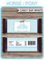 Horse Hershey Candy Bar Wrappers template – blue
