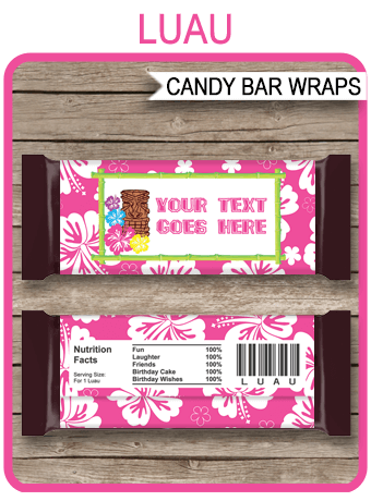 Personalized Luau Candy Bar Wrappers,Hawaiian Luau Candy Bar Wrapper with photo,Aloha Birthday,Pool Party,Digital File