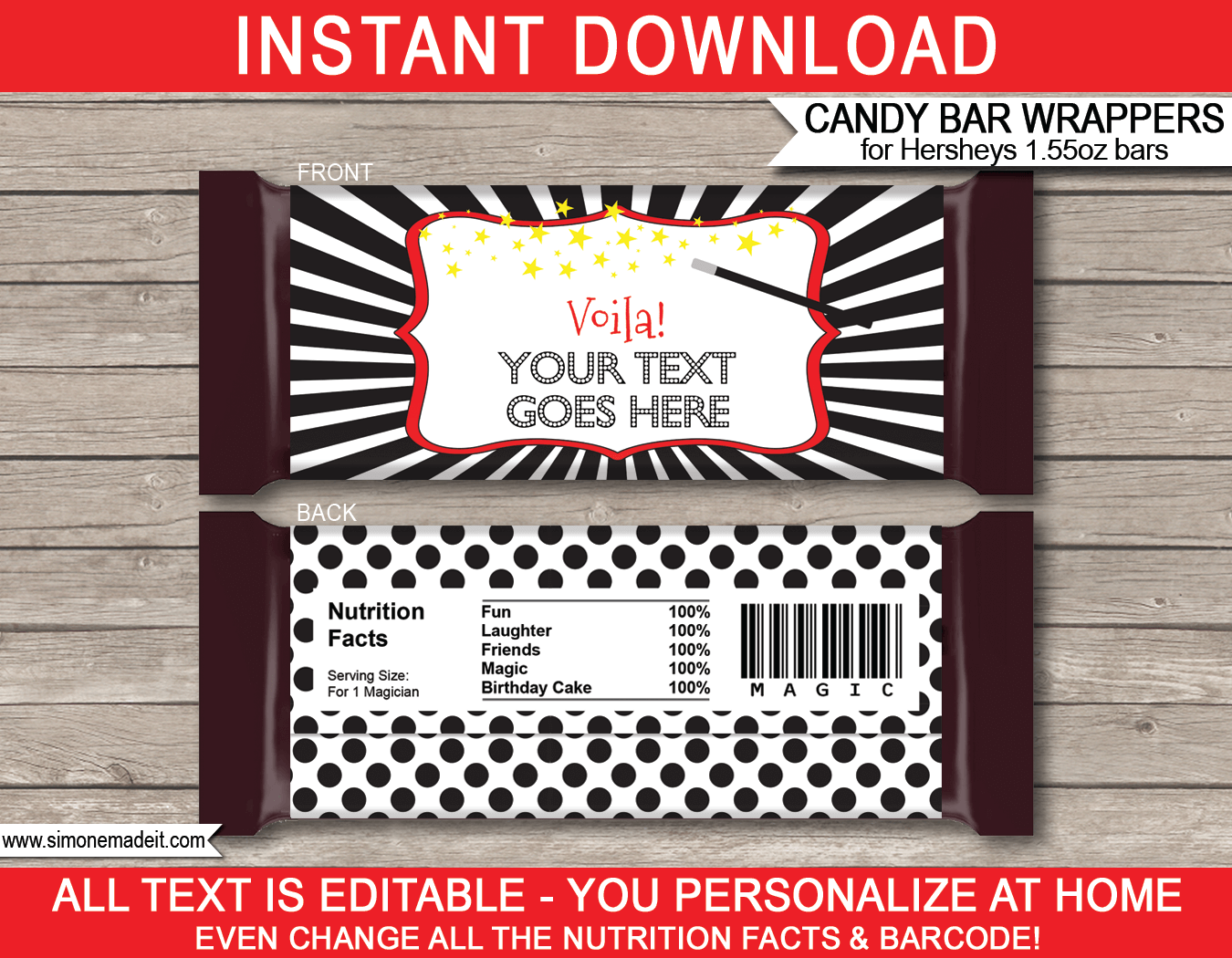 Magic Hershey Candy Bar Wrappers | Birthday Party Favors | Personalized Candy Bars | Editable Template | INSTANT DOWNLOAD $3.00 via simonemadeit.com