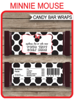 Red Minnie Mouse Hershey Candy Bar Wrappers | Birthday Party Favors | Personalized Candy Bars | Editable Template | INSTANT DOWNLOAD $3.00 via simonemadeit.com