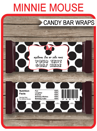 Red Minnie Mouse Hershey Candy Bar Wrappers | Personalized Labels
