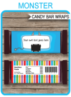 Monster Hershey Candy Bar Wrappers | Birthday Party Favors | Personalized Candy Bars | Editable Template | INSTANT DOWNLOAD $3.00 via simonemadeit.com