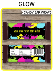 Neon Glow Hershey Candy Bar Wrappers | Birthday Party Favors | Personalized Candy Bars | Chocolate Bar Labels | Editable Template | INSTANT DOWNLOAD $3.00 via simonemadeit.com