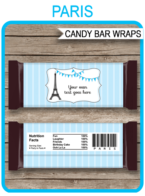 Paris Hershey Candy Bar Wrappers template – blue