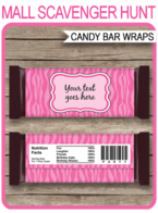 Pink Zebra Hershey Candy Bar Wrappers | Birthday Party Favors | Personalized Candy Bars | Editable Template | INSTANT DOWNLOAD $3.00 via simonemadeit.com