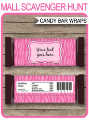 Pink Zebra Hershey Candy Bar Wrappers | Birthday Party Favors | Personalized Candy Bars | Editable Template | INSTANT DOWNLOAD $3.00 via simonemadeit.com