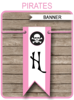 Pirate Girl Party Banner Template - Happy Birthday Bunting Pennants - Editable and Printable DIY Template - INSTANT DOWNLOAD $4.50 via simonemadeit.com