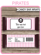 Pirate Girl Hershey Candy Bar Wrappers template – pink & black