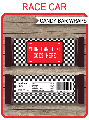 Party Printable Favor Labels Self Editable Mini Hershey Bar Candy Wrapper Race Car Party INSTANT DOWNLOAD Digital Pdf File
