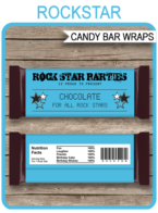 Rockstar Birthday Hershey Candy Bar Wrappers template – blue