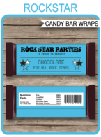 Rockstar Birthday Hershey Candy Bar Wrappers template – blue