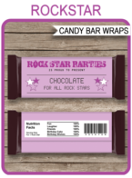 Purple Rock Star Hershey Candy Bar Wrappers | Birthday Party Favors | Personalized Candy Bars | Editable Template | INSTANT DOWNLOAD $3.00 via simonemadeit.com