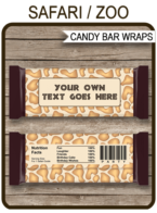 Printable Animal Safari Hershey Candy Bar Wrappers Templates | Birthday Party Favors | Personalized Candy Bars | DIY Editable Text | INSTANT DOWNLOAD $3.00 via simonemadeit.com