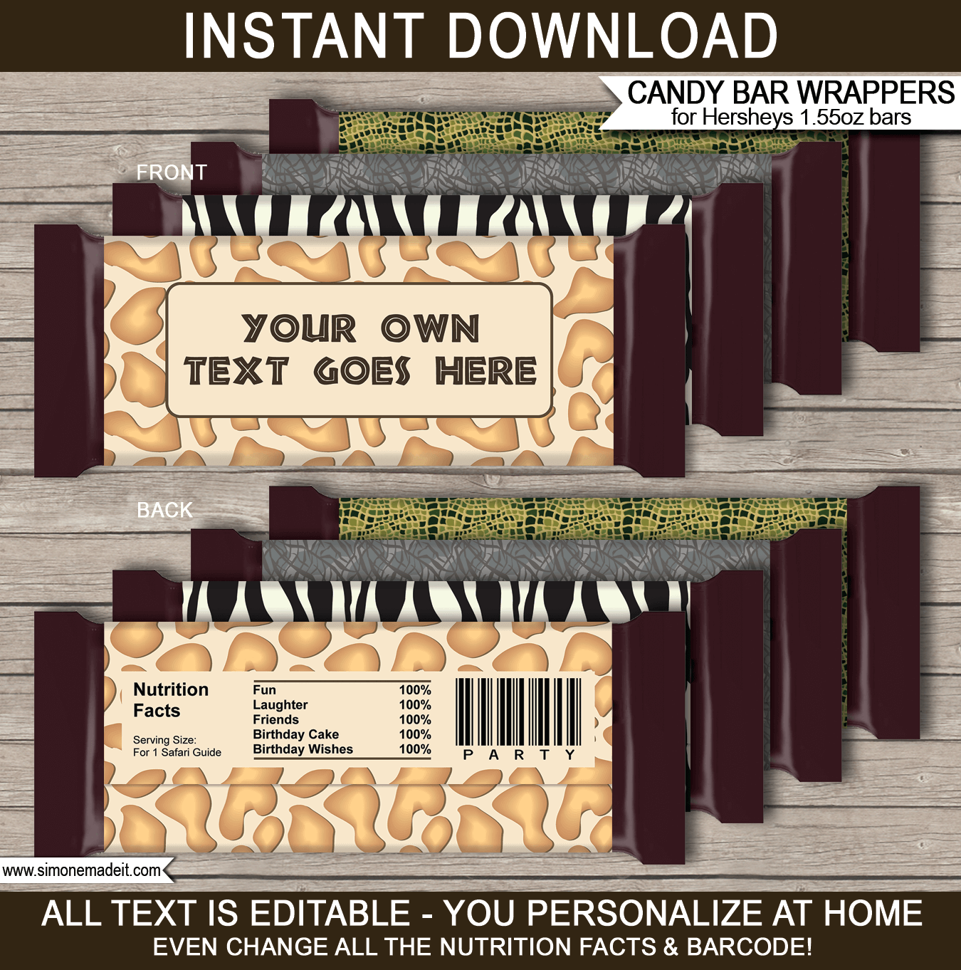 Safari Hershey Candy Bar Wrappers | Zoo Party Chocolate ...