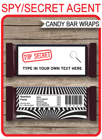 Spy or Secret Agent Hershey Candy Bar Wrappers | Birthday ...