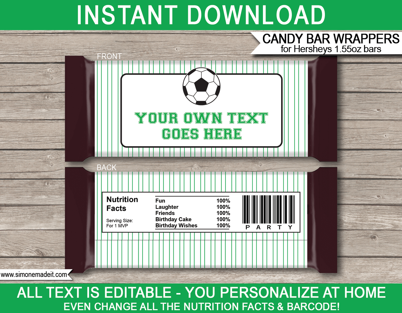 Soccer Hershey Candy Bar Wrappers Template | Personalized Candy Bars