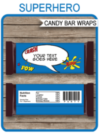 Superhero Hershey Candy Bar Wrappers | Blue Red Yellow | Birthday Party Favors | Personalized Candy Bars | Editable Template | INSTANT DOWNLOAD $3.00 via simonemadeit.com