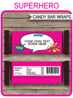 Printable Supergirl Hershey Candy Bar Wrappers Template | Blue Pink Yellow | Birthday Party Favors, Teachers Day, Valentine's Day | Personalized Candy Bars | Editable Template | INSTANT DOWNLOAD $3.00 via simonemadeit.com