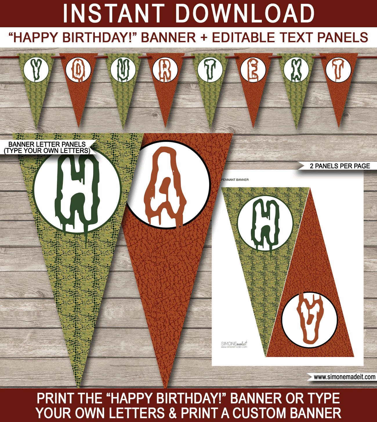Swamp Party Banner Template - Happy Birthday Bunting Pennants - Editable and Printable DIY Template - INSTANT DOWNLOAD $4.50 via simonemadeit.com