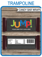 Trampoline Hershey Candy Bar Wrappers | Birthday Party Favors | Personalized Candy Bars | Editable Template | INSTANT DOWNLOAD $3.00 via simonemadeit.com