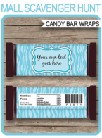 Turquoise Zebra Hershey Candy Bar Wrappers template