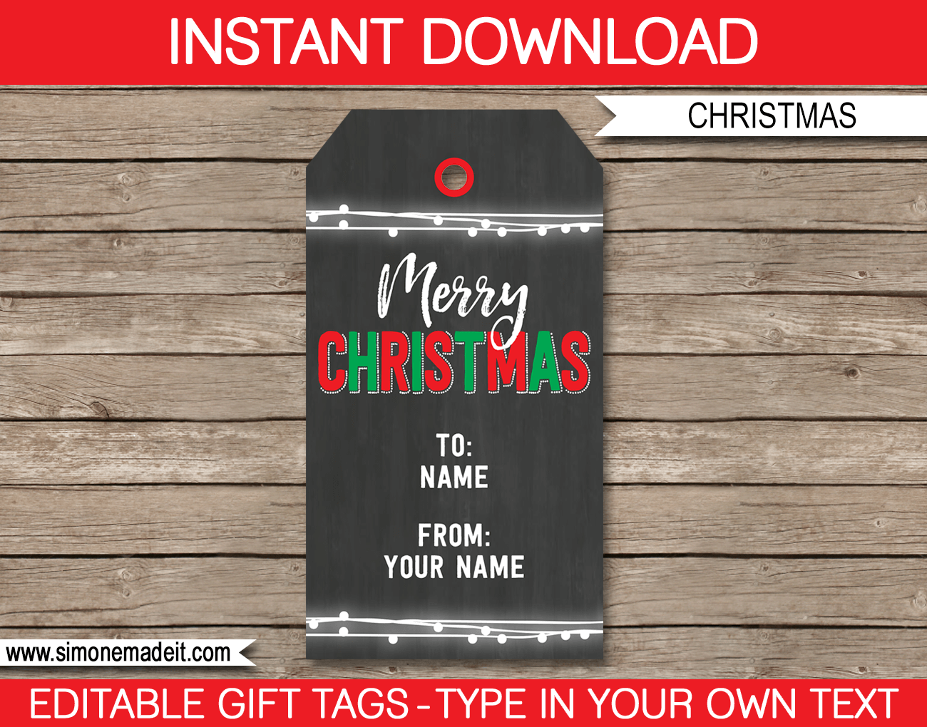 Merry Christmas Gift Tags Template | editable & printable | Chalkboard | INSTANT DOWNLOAD $3.00 via simonemadeit.com