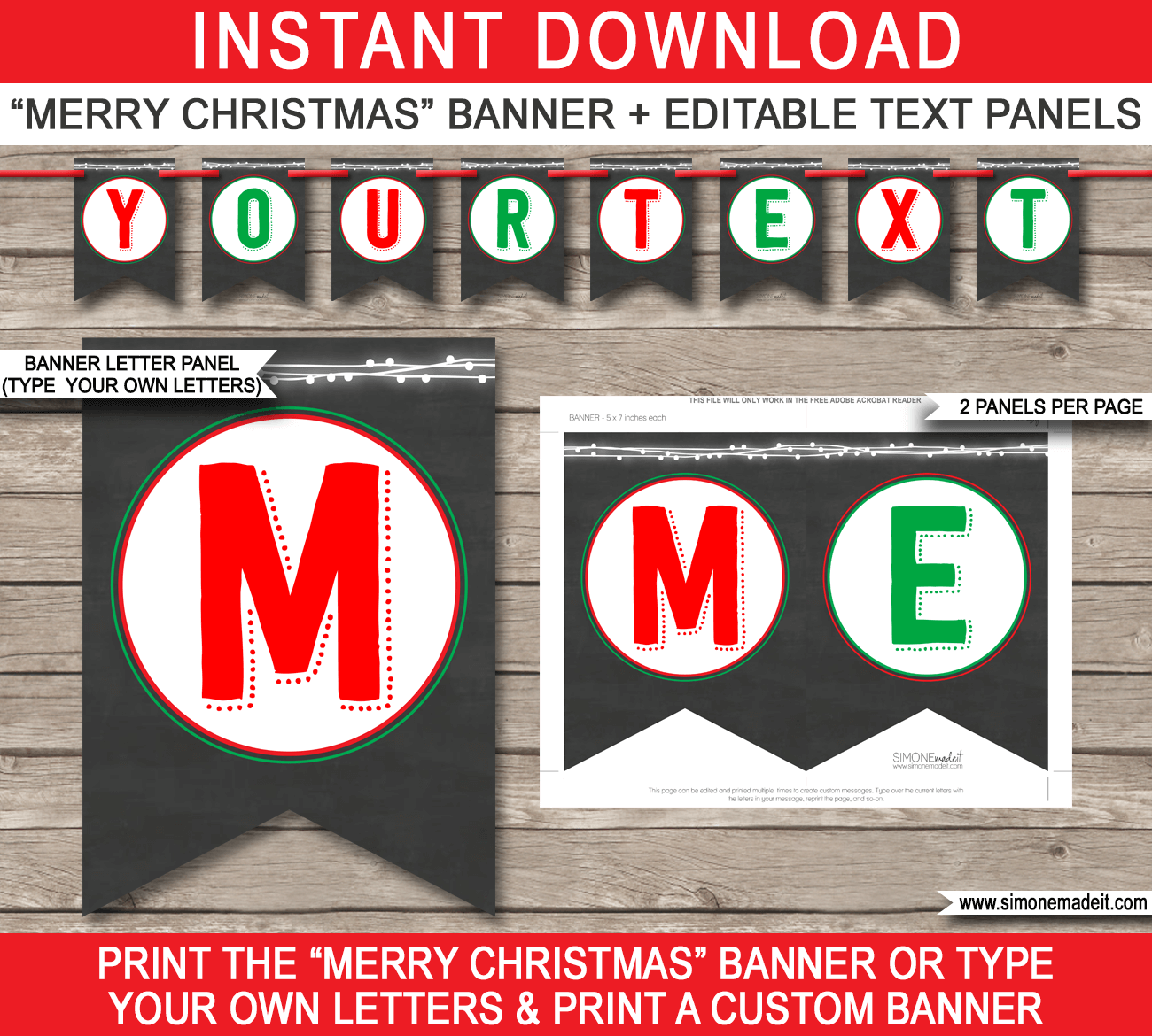 Printable Christmas Pennant Banner | Chalkboard | Bunting | Editable Text | INSTANT DOWNLOAD via simonemadeit.com