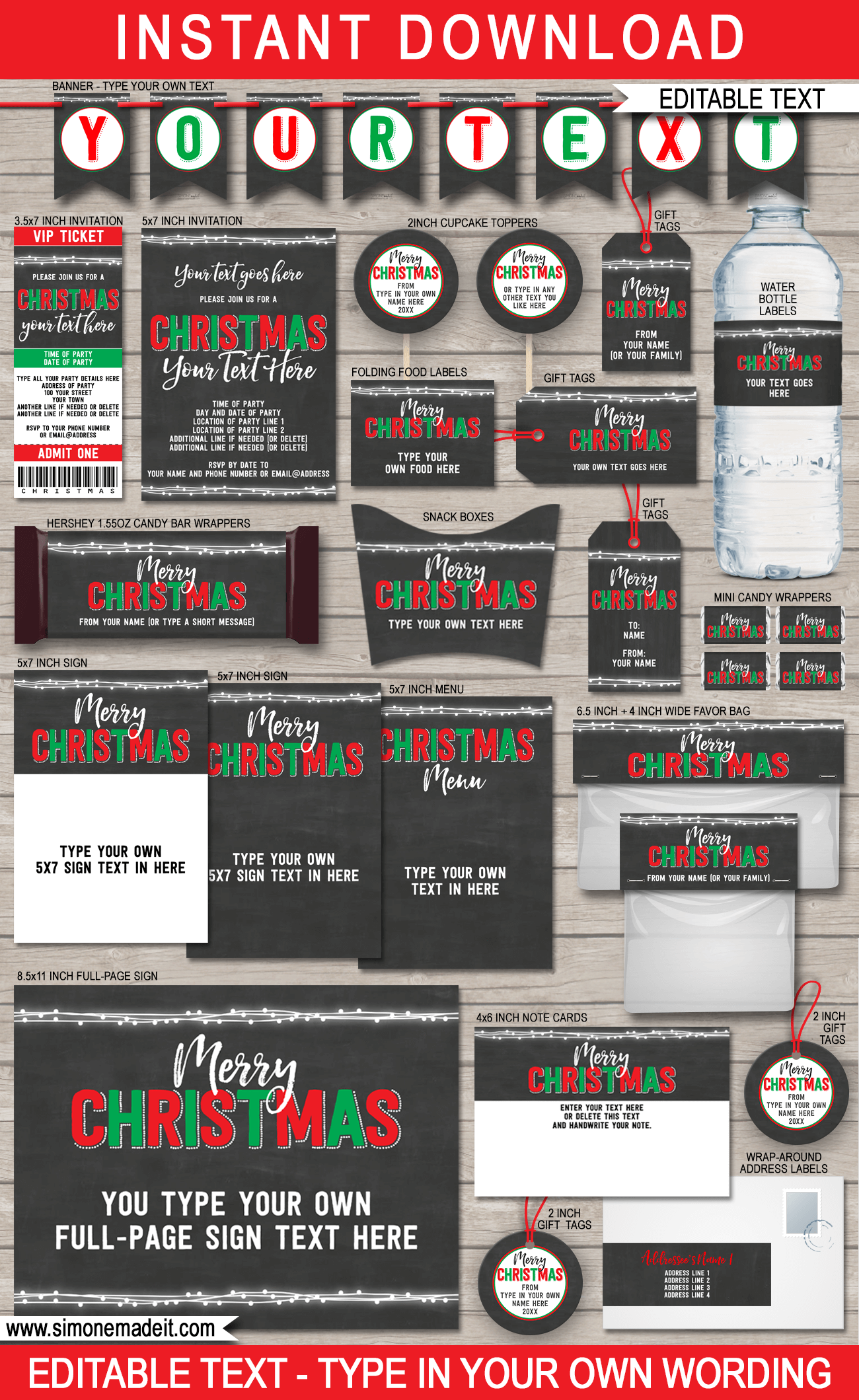 Christmas Chalkboard Printables, Party Invitations & Decorations | DIY Editable Templates | INSTANT DOWNLOAD via simonemadeit.com  