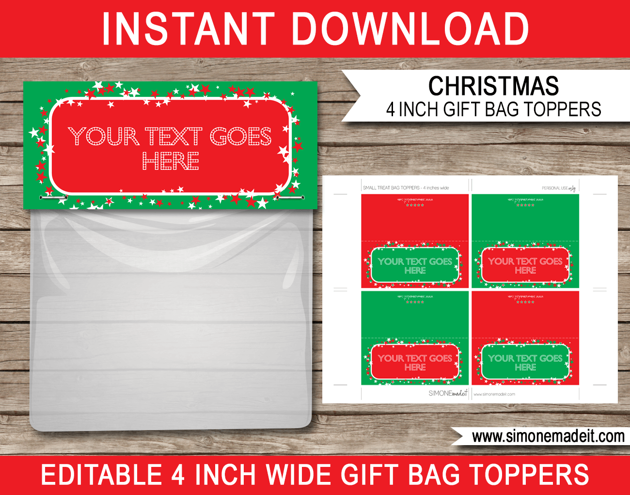 Christmas Gift Bag Toppers | Printable Christmas Gift Tags | Editable Template | INSTANT DOWNLOAD via simonemadeit.com