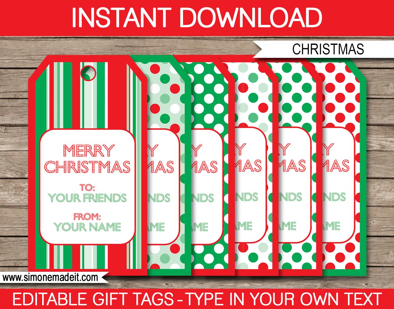 Christmas Printable Gift Tags Template | editable & printable | Merry Christmas | INSTANT DOWNLOAD $3.00 via simonemadeit.com