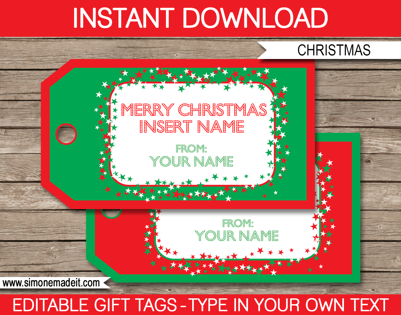 Christmas Gift Tag Template | editable & printable | Merry Christmas | INSTANT DOWNLOAD $3.00 via simonemadeit.com