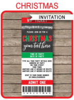 Christmas Chalkboard Ticket Invitations template – red & green