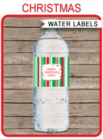 Printable Christmas Water Bottle Labels template | Napkin Wraps | Treat Wraps | DIY Editable Template | INSTANT DOWNLOAD via simonemadeit.com