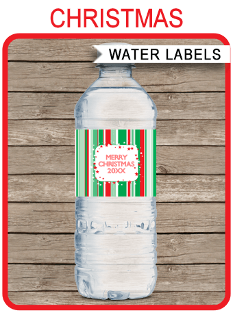 Christmas Water Bottle Labels template – red & green