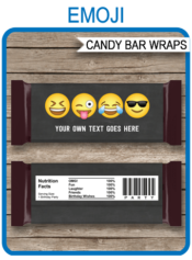Boys Emoji Theme Candy Bar Wrappers | Birthday Party Favors | Personalized Candy Bars | Editable Template | INSTANT DOWNLOAD $3.00 via simonemadeit.com