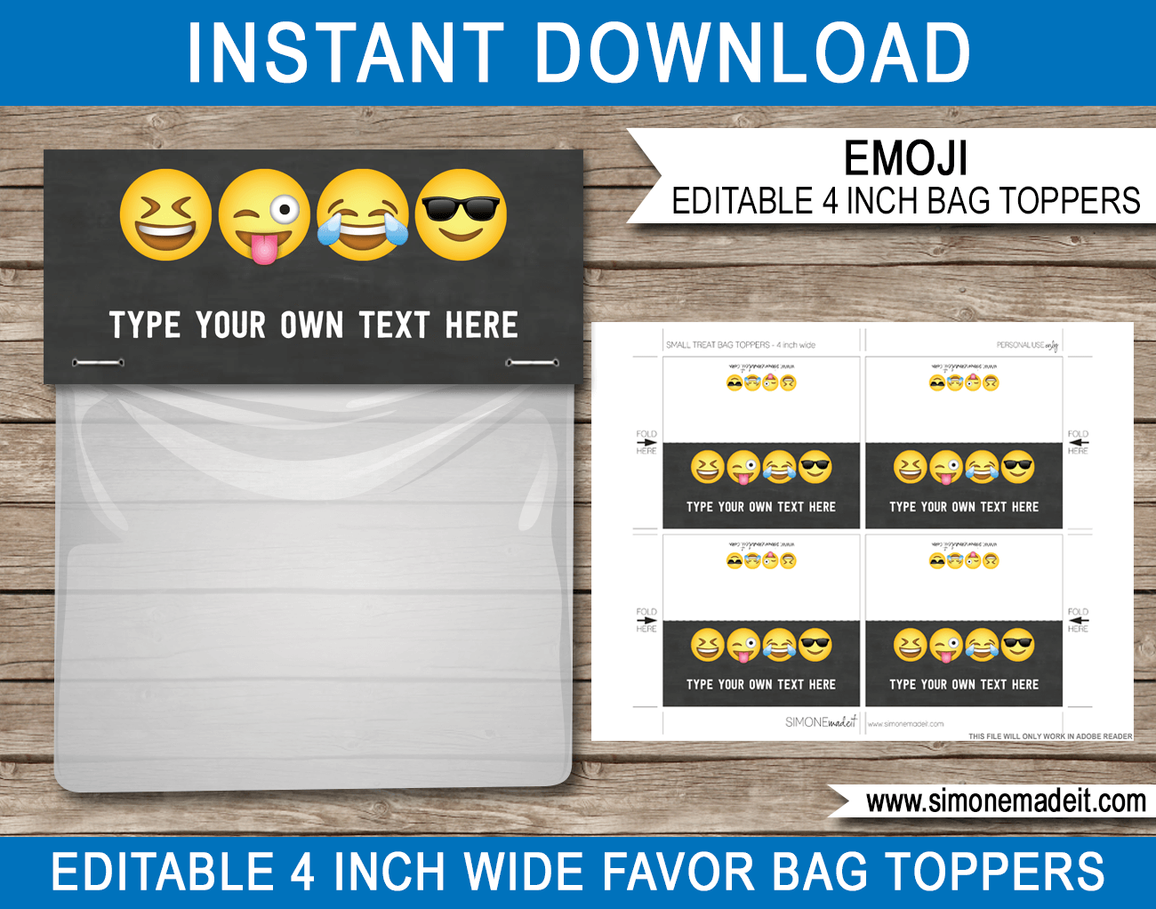 Boys Emoji Theme Party Favor Bag Toppers | Emoji Birthday Party Favors | Printable DIY Template | INSTANT DOWNLOAD via SIMONEmadeit.com