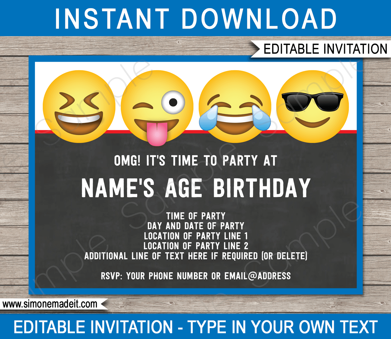 Emoji Theme Party Invitations Template for boys | Emoji Birthday Party | DIY Editable & Printable Invite | INSTANT DOWNLOAD via simonemadeit.com