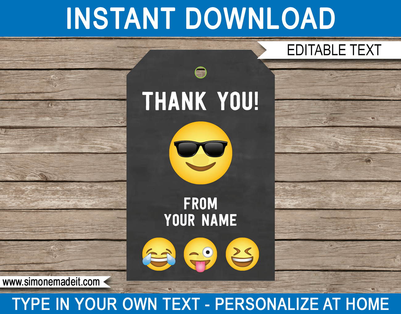 Boys Emoji Theme Party Favor Tags | Thank You Tags | Birthday Party Decorations | Editable DIY Template | INSTANT DOWNLOAD $3.00 via SIMONEmadeit.com