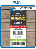 Emoji Theme Party Ticket Invitations Template for boys | Emoji Theme Birthday Party | DIY Editable & Printable Invite | INSTANT DOWNLOAD via simonemadeit.com