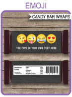 Emoji Hershey Candy Bar Wrappers | Emoji Theme Birthday Party Favors | Personalized Candy Bars | Editable Template | INSTANT DOWNLOAD $3.00 via simonemadeit.com