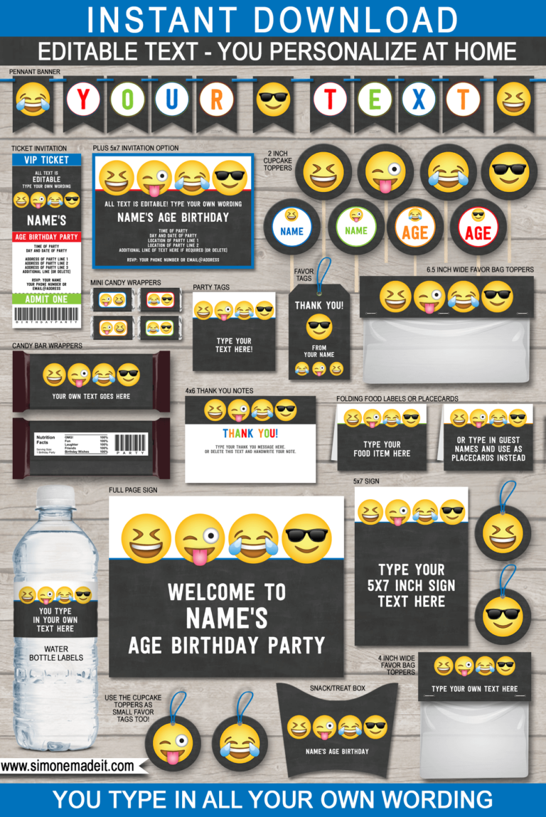 Emoji Theme Party Printables, Invitations & Decorations