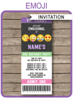 Emoji Party Ticket Invitations Template | Emoji Theme Birthday Party | DIY Editable & Printable Invite | INSTANT DOWNLOAD via simonemadeit.com