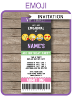 Emoji Party Ticket Invitations template – girls