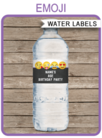 Emoji Water Bottle Labels template | Emoji Theme Birthday Party | Napkin Wraps | Treat Wraps | DIY Editable Template | INSTANT DOWNLOAD via simonemadeit.com