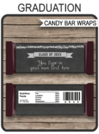 Graduation Hershey Candy Bar Wrappers | Chalkboard & Silver Glitter | Personalized Candy Bars | Editable Template | INSTANT DOWNLOAD $3.00 via simonemadeit.com